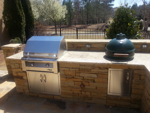 Giallo Ornamental Countertop with Natural Rock Counter Base, Deep Frier and Stainless Steel Barbecue
